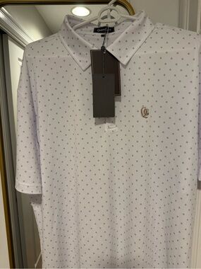 Men's White Polo with Micro Dot Print